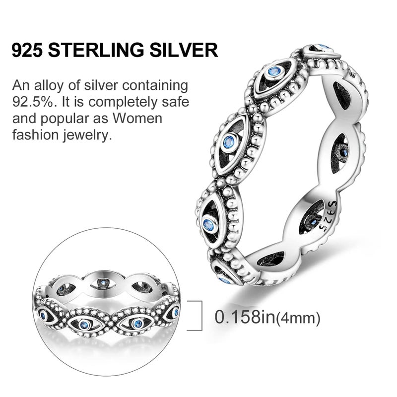 NARMO Evil Eye Rings for Women 925 Sterling Silver Ring Stackable Finger Ring Turkish Blue Eye Lucky Jewelry Gifts (8) - Image 4