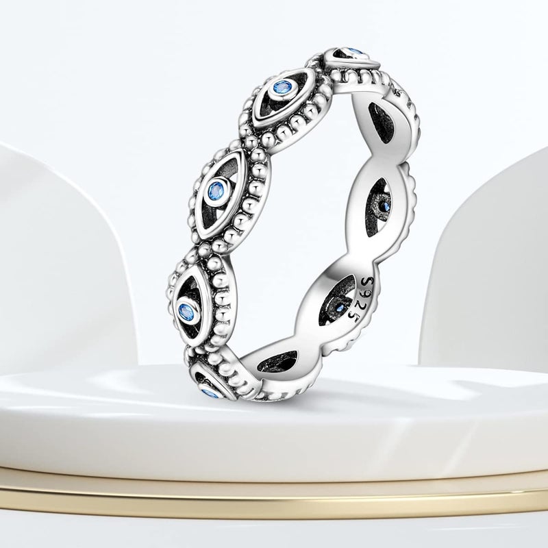 NARMO Evil Eye Rings for Women 925 Sterling Silver Ring Stackable Finger Ring Turkish Blue Eye Lucky Jewelry Gifts (8) - Image 3