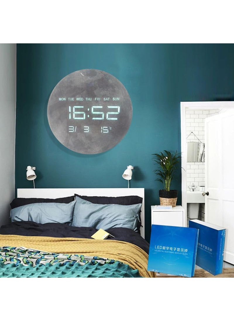 DD RETAILS DD RETAILS Digital Wall Clock || Smart Silent LED Wall Clock || Large Display Modern Non Ticking Clock with Temperature & Time || Clocks for Living Room, Bedroom, Office, Kitchen Decor (Moon)  - Image 2