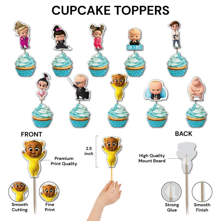 Festiko® Boss Baby Birthday Decorations,Baby Boss Party Supplies Pack of 12 pcs, Baby Party Supplies, Children Carnival Party Supplies Decoration - Cup Cake Topper - Image 2