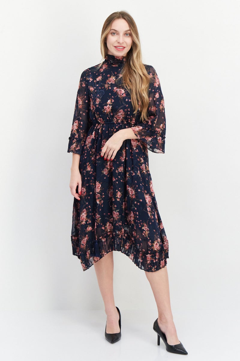 VERO MODA Women Floral Print Mini Dress, Navy Combo - Image 1