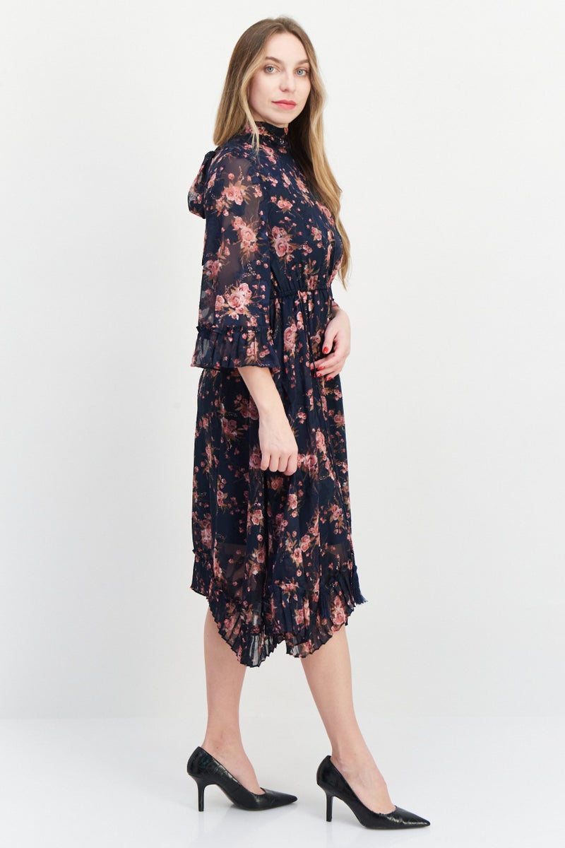VERO MODA Women Floral Print Mini Dress, Navy Combo - Image 4