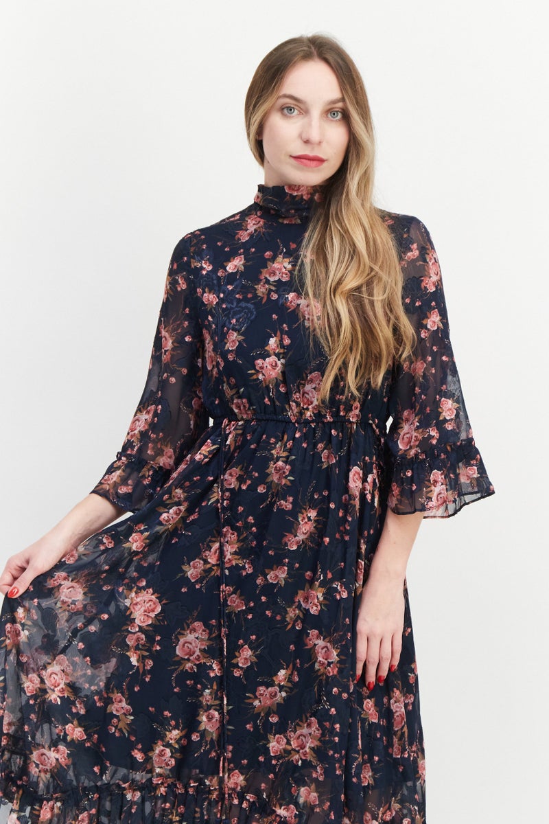 VERO MODA Women Floral Print Mini Dress, Navy Combo - Image 2