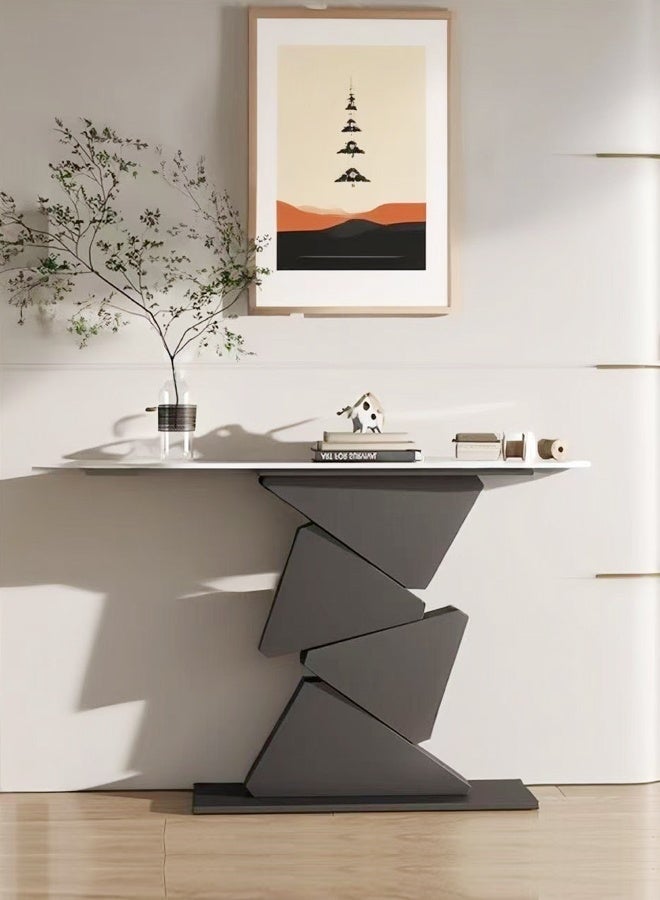 فاشون هوم طاولة وحدة تحكم متعددة الأغراض بتصميم عصري فاخر بقاعدة معدنية من روك سلاب اللامع، طاولة جانبية للأريكة، طاولة مدخل نورديك، طاولة طويلة للمدخل، طاولة عرض للمكتب المنزلي، 120×30×85 سم - Image 2