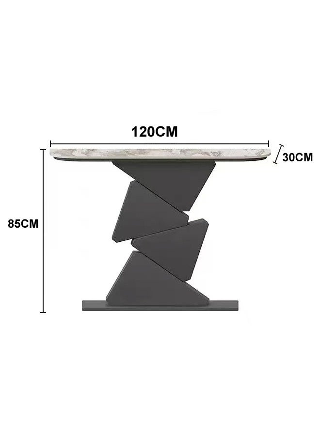 فاشون هوم طاولة وحدة تحكم متعددة الأغراض بتصميم عصري فاخر بقاعدة معدنية من روك سلاب اللامع، طاولة جانبية للأريكة، طاولة مدخل نورديك، طاولة طويلة للمدخل، طاولة عرض للمكتب المنزلي، 120×30×85 سم - Image 4