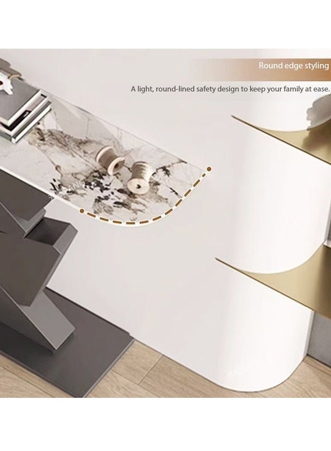 فاشون هوم طاولة وحدة تحكم متعددة الأغراض بتصميم عصري فاخر بقاعدة معدنية من روك سلاب اللامع، طاولة جانبية للأريكة، طاولة مدخل نورديك، طاولة طويلة للمدخل، طاولة عرض للمكتب المنزلي، 120×30×85 سم - Image 3