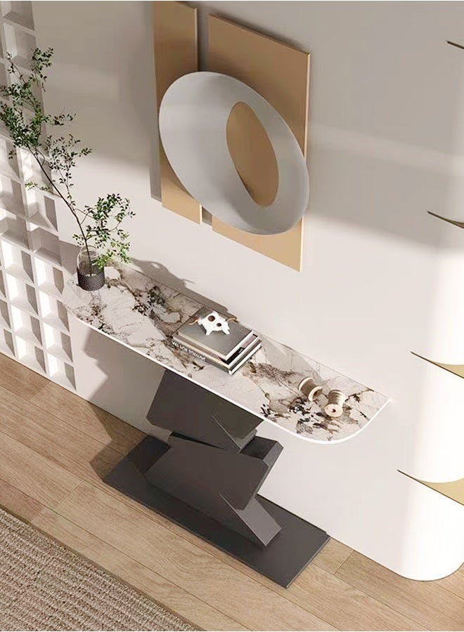 فاشون هوم طاولة وحدة تحكم متعددة الأغراض بتصميم عصري فاخر بقاعدة معدنية من روك سلاب اللامع، طاولة جانبية للأريكة، طاولة مدخل نورديك، طاولة طويلة للمدخل، طاولة عرض للمكتب المنزلي، 120×30×85 سم - Image 5