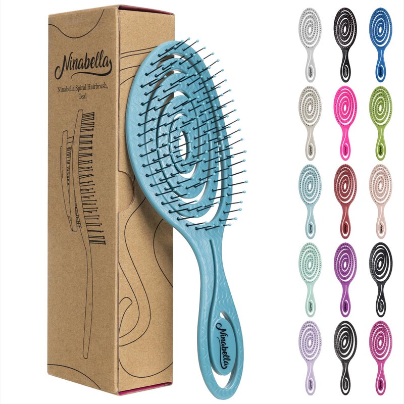 Ninabella Detangling Hair Brush for Women & Men - Does not Pull - Straightening Brushes for Straight & Curly Hair - Unique Spiral Hairbrush - Teal - Image 1