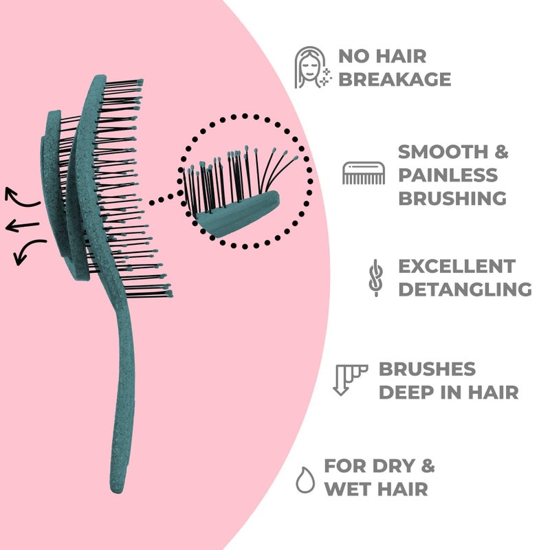 Ninabella Detangling Hair Brush for Women & Men - Does not Pull - Straightening Brushes for Straight & Curly Hair - Unique Spiral Hairbrush - Teal - Image 2