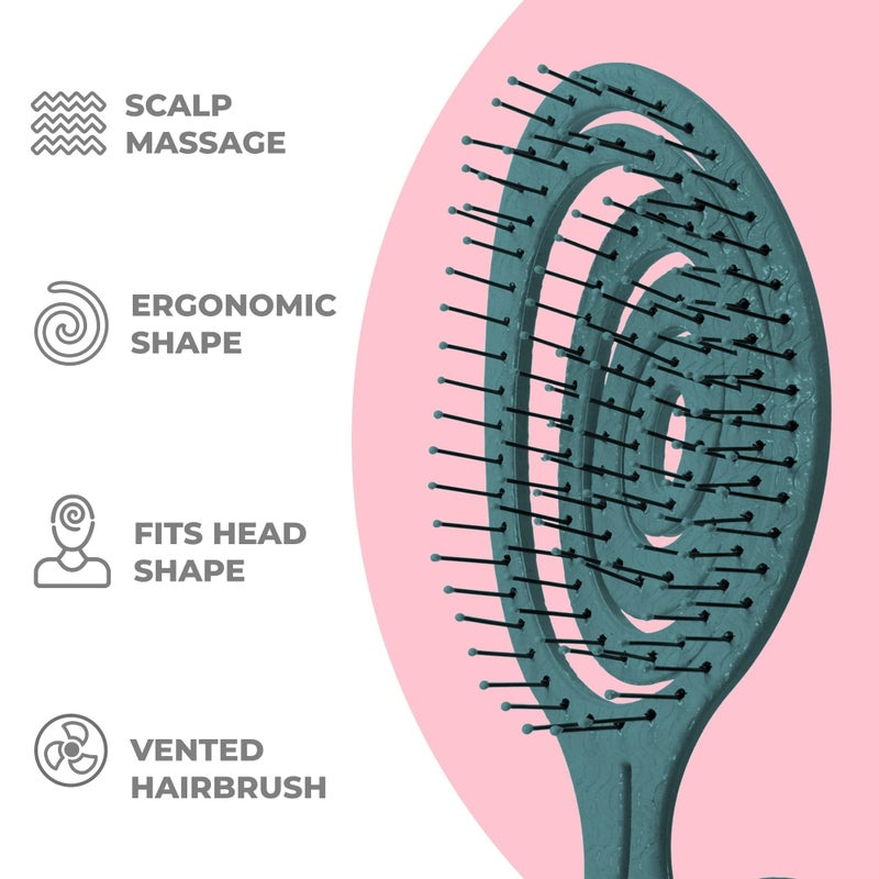 Ninabella Detangling Hair Brush for Women & Men - Does not Pull - Straightening Brushes for Straight & Curly Hair - Unique Spiral Hairbrush - Teal - Image 3