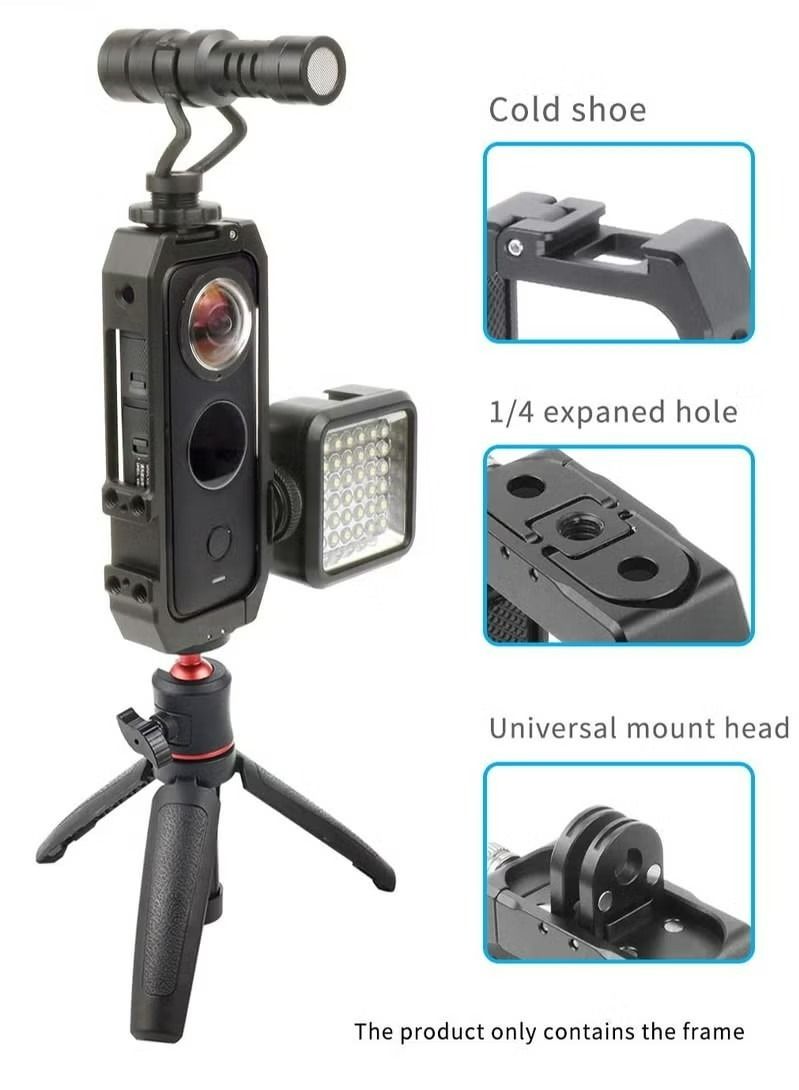 Panoramic Camera Cage Protection Frame with Magnetic Folding Mount Head Cold Shoe 1/4'' Hole Compatible with Insta360 one x2 (One Pcs Protection Frame)  - Image 2