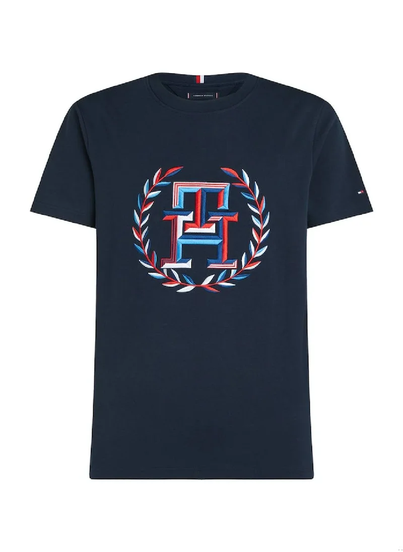 TOMMY HILFIGER Men's Archive Crest Logo T-Shirt -  Pure cotton, Blue