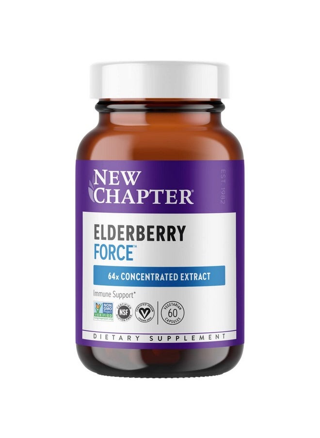 New Chapter - Vegan Elderberry Capsules Elderberry Force With 64X Concentrated Black Elderberry + Black Currant For Immune Support No Added Sugar Gluten Free 60 Count - Image 1