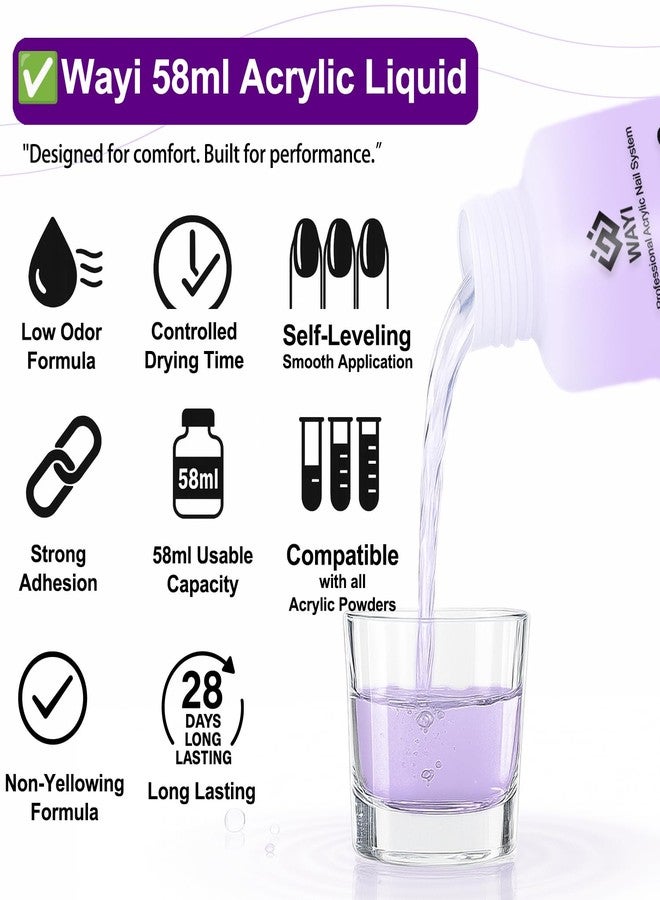 WAYI Acrylic Nail Kit with Drill - 58ml Acrylic Liquid Monomer, 4 Colors Powder (Pink White Nude Clear), Drill with 7 Bits & 6 Sanding Bands, 1000pcs French Tips, Nail Art Tools Set - Image 4