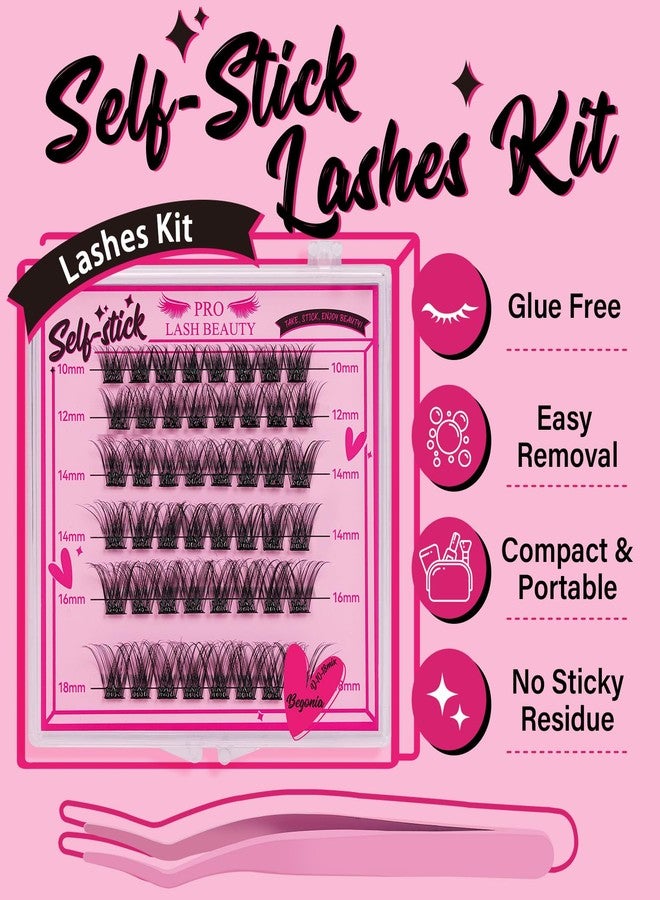 PRO LASHBEAUTY Self Adhesive Eyelashes 48Pcs Lash Clusters Press On Lashes Self Stick Cluster Lashes Pre Glued Eyelash Clusters No Glue No Remover Needed Easy to Apply Save Time (Begonia,D-10-18mix) - Image 2