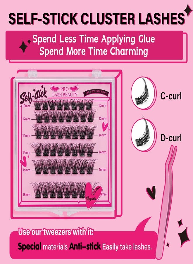 PRO LASHBEAUTY Self Adhesive Eyelashes 48Pcs Lash Clusters Press On Lashes Self Stick Cluster Lashes Pre Glued Eyelash Clusters No Glue No Remover Needed Easy to Apply Save Time (Begonia,D-10-18mix) - Image 3