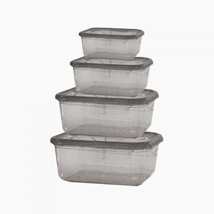 Aksa Mono Rectangle Food Container Set - 4 Pieces - Transparent