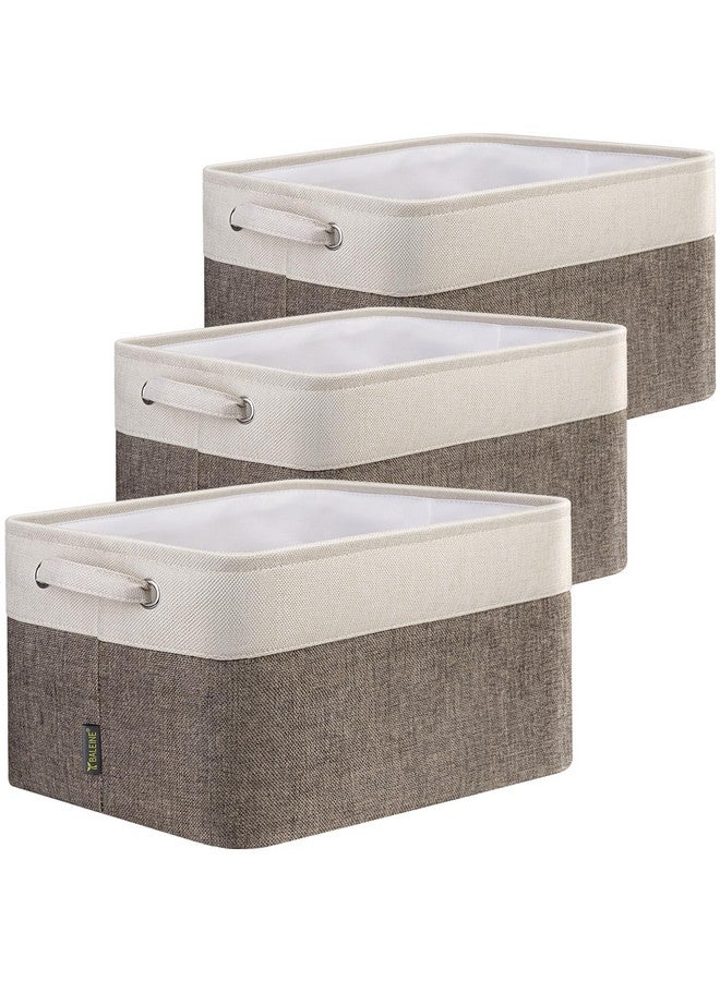 Baleine BALEINE 3 Pack Fabric Storage Bins for Shelves, Linen Storage Baskets for Organizing, Decorative Closet Bins for Clothes, Home (Brown, 15"x11"x9.5")  - Image 1