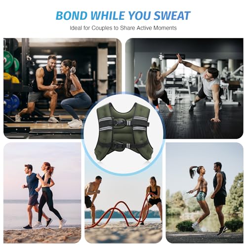 ZELUS Weighted Vest, 6lb/8lb/12lb/16lb/20lb/25lb/30lb Weight Vest with Reflective Stripe for Workout, Strength Training, Running, Fitness, Muscle Building, Weight Loss, Weightlifting, Green(16 lb) - Image 4