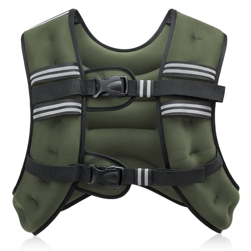 ZELUS Weighted Vest, 6lb/8lb/12lb/16lb/20lb/25lb/30lb Weight Vest with Reflective Stripe for Workout, Strength Training, Running, Fitness, Muscle Building, Weight Loss, Weightlifting, Green(16 lb) - Image 1