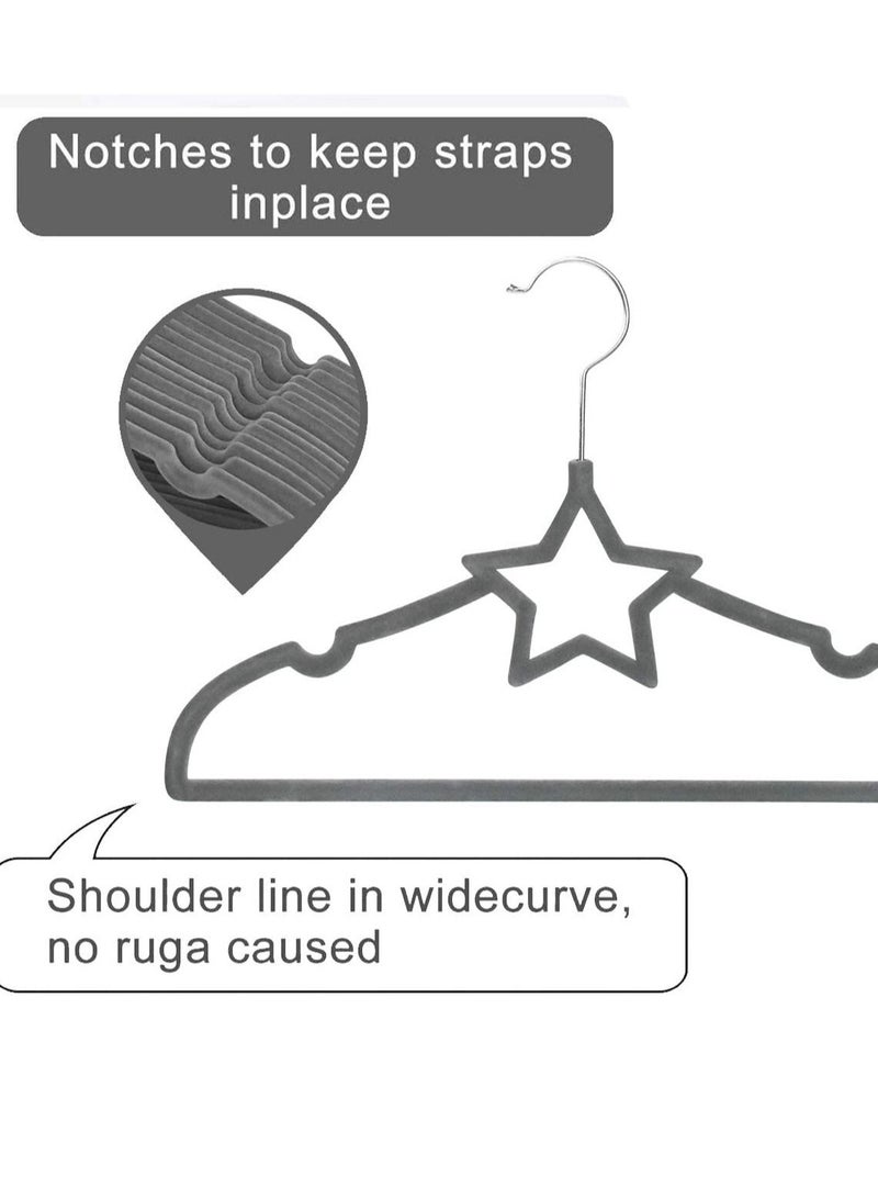 ManGotree15 Pack of Grey Star-Shaped Velvet Baby Clothes Hanger Children’s Coat Hanger Kids Clothes Hanger with Notched Shoulder and Non-Slip Design for Newborn to Toddler Cloth - Image 4