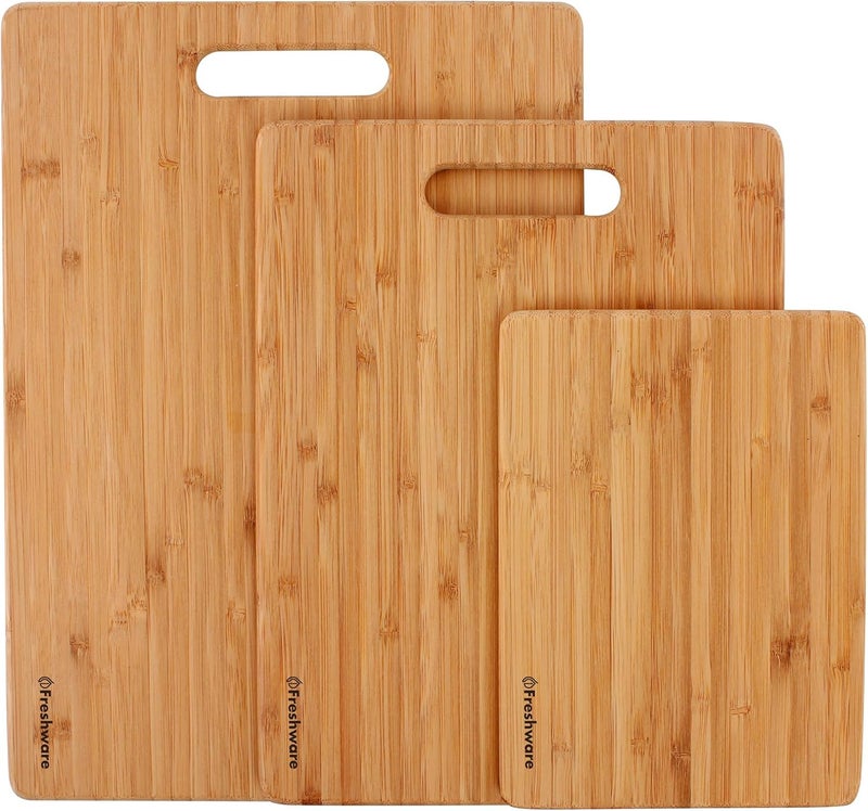 Freshware Bamboo Cutting Boards for Kitchen [Set of 3] Wood Cutting Board for Chopping Meat, Vegetables, Fruits, Cheese, Knife Friendly Serving Tray with Handles - Image 2