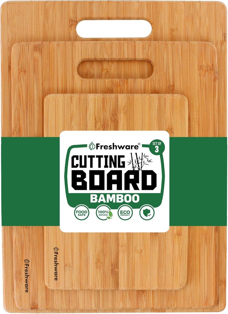 Freshware Bamboo Cutting Boards for Kitchen [Set of 3] Wood Cutting Board for Chopping Meat, Vegetables, Fruits, Cheese, Knife Friendly Serving Tray with Handles - Image 1