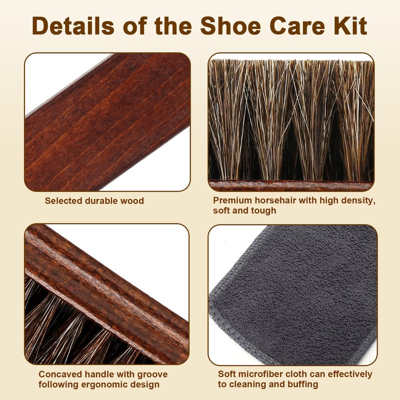 LYSSRA 3-Piece 100% Horse Hair Shoe Brush Kit for Leather Care â€“ Professional Dauber Applicators and Polishing Brushes with Cleaning Cloth for Leather Shoes, Boots, Bags, Jackets & Car Detailing - Image 5