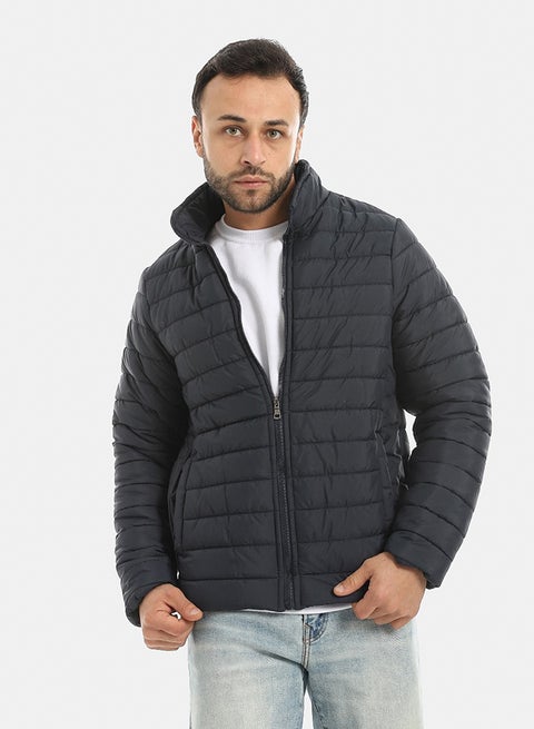 Pump Self Patterned Long Sleeves Jacket - Navy Blue