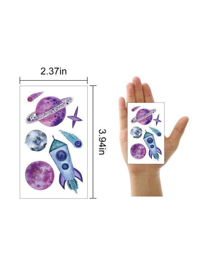 FATHER.SON - 120+ Pieces Space Temporary Tattoos for Kids, 24 Sheets Planet Birthday Party Decoration, Rocketship Universe Sun Moon Tattoos Sticker for Children Boys Party Favors Supplies - Image 1