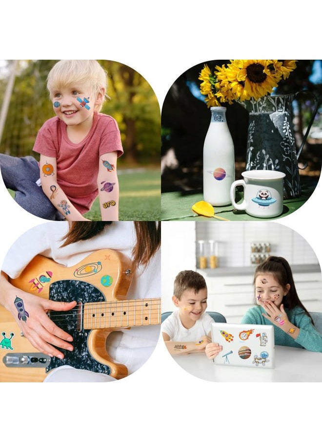 FATHER.SON - 120+ Pieces Space Temporary Tattoos for Kids, 24 Sheets Planet Birthday Party Decoration, Rocketship Universe Sun Moon Tattoos Sticker for Children Boys Party Favors Supplies - Image 1
