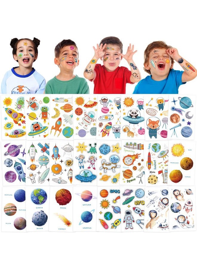 FATHER.SON - 120+ Pieces Space Temporary Tattoos for Kids, 24 Sheets Planet Birthday Party Decoration, Rocketship Universe Sun Moon Tattoos Sticker for Children Boys Party Favors Supplies - Image 1