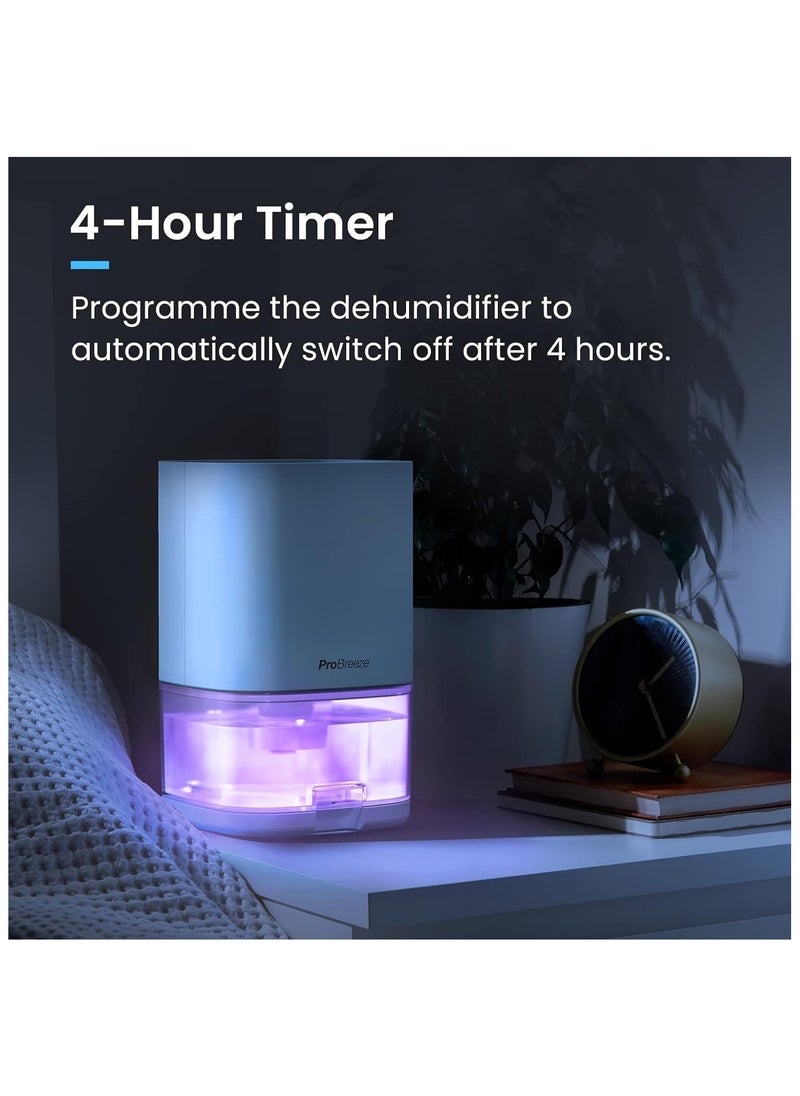 Pro Breeze - Pro Breeze 1000ml Dehumidifier with 4-Hour Timer, Auto Shut-Off, LED Light, Portable Mini Air Dehumidifier for Damp, Mould and Moisture in Kitchen, Bedroom, Bathroom, Caravan, Garage, Basement - Image 1