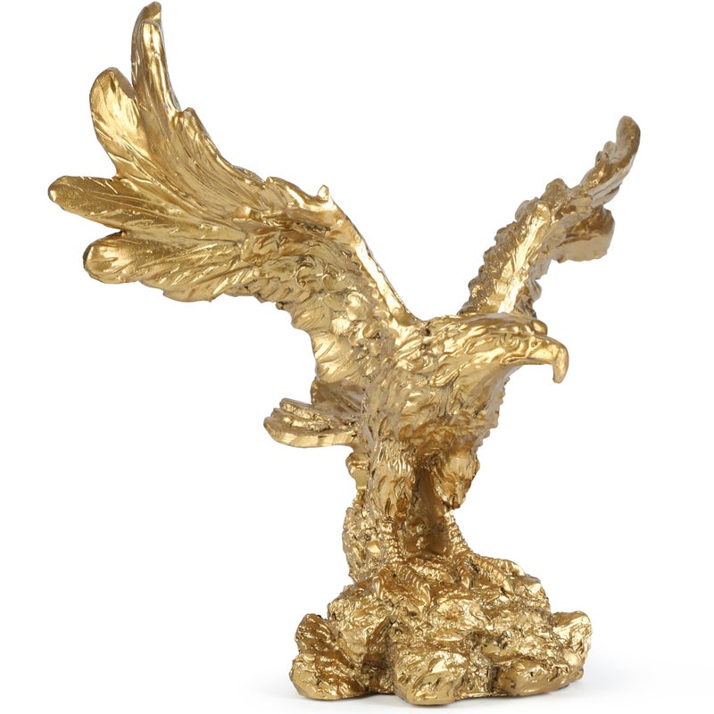 HW Golden Eagle Statue Flying Wild Bird Eagle Decorative Bronze Patina Resin FigurineS