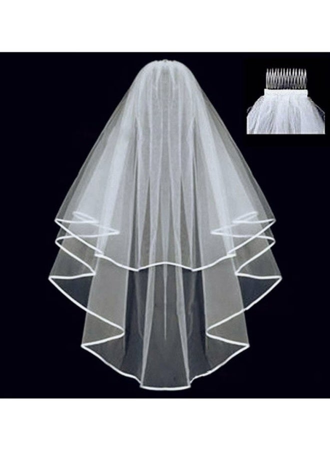Bridal Veil for Women Short Simple Tulle Wedding Veil Satin Edge With Comb for Wedding Bachelorette Costume Party Photography Daily Dress Up White - Image 3