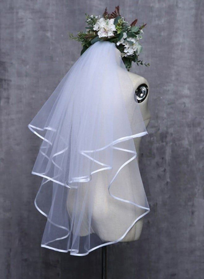 Bridal Veil for Women Short Simple Tulle Wedding Veil Satin Edge With Comb for Wedding Bachelorette Costume Party Photography Daily Dress Up White - Image 4