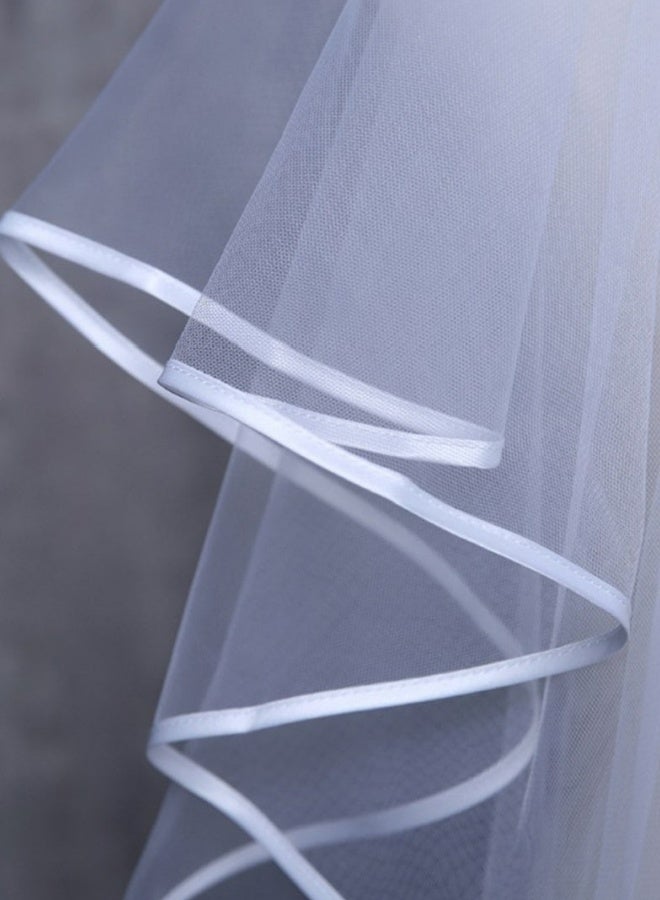 Bridal Veil for Women Short Simple Tulle Wedding Veil Satin Edge With Comb for Wedding Bachelorette Costume Party Photography Daily Dress Up White - Image 5