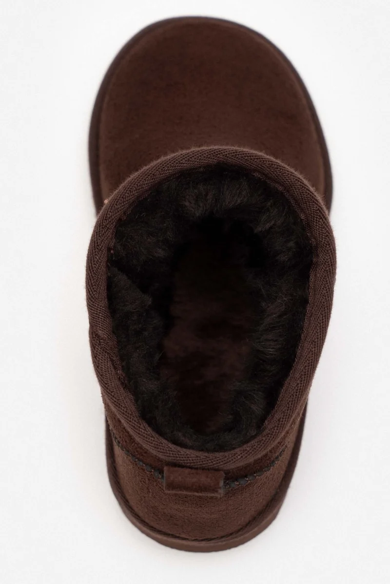 Nişantaşı Shoes Mini Brown Suede Half Boots Furry Flat Sole Women's Shoes