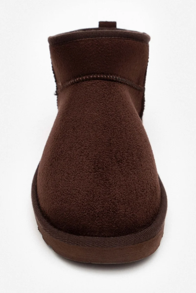 Nişantaşı Shoes Mini Brown Suede Half Boots Furry Flat Sole Women's Shoes