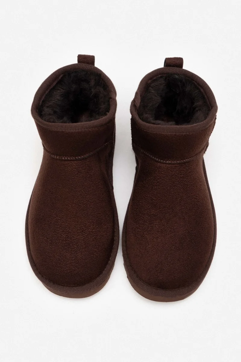 Nişantaşı Shoes Mini Brown Suede Half Boots Furry Flat Sole Women's Shoes