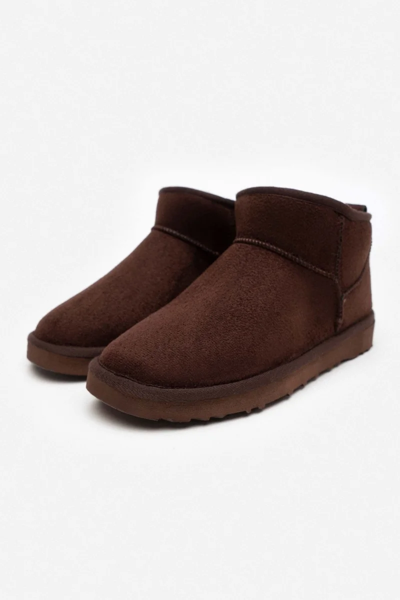 Nişantaşı Shoes Mini Brown Suede Half Boots Furry Flat Sole Women's Shoes