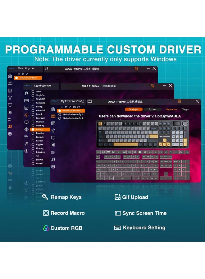 أولا F108 PRO - Wireless Mechanical Keyboard with Screen & Knob,Full Size Keyboard with 8000mAh Battery,Pre-lubed Switches,Side Printed PBT Keycaps,RGB Backlit Hot Swappable Custom Gaming Keyboards - Image 3