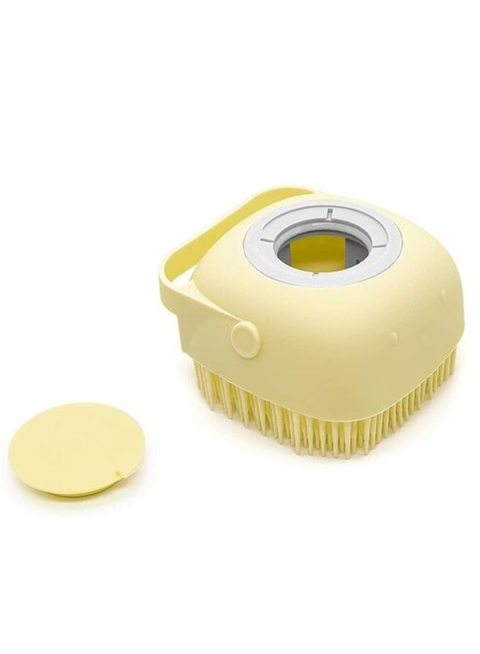 PROMASS Silicone Massage Exfoliating Bath & Shower Brush With Soap Dispenser, Silicone Bath Scrubber With Ultra Soft Texture, Easy To Clean, Lathers Well, Eco Friendly, Long Lasting. (Yellow)  - Image 1