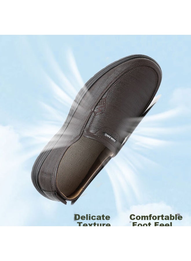 Anglerfish Ankang Spring And Autumn Old Beijing Cloth Shoes For Men, Breathable Business Casual Soft-soled Faux Leather Shoes Dad Shoes A5038 Black Size 43 - Image 2