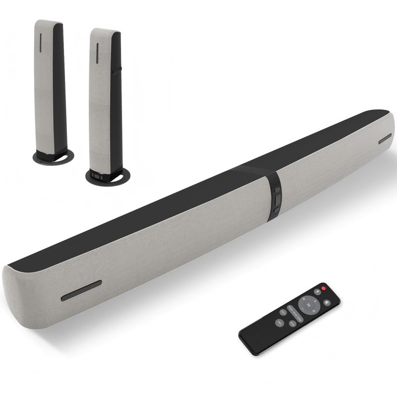 Assistrust Sound Bar for Smart TV, 90W Soundbar with Bluetooth 5.3/ARC/Optical/AUX Connect, Auto Volume Boost, 3 Customizable Equalizer Modes, 2 in 1 Detachable Soundbar for TV/PC/Gaming/Projectors - Image 1
