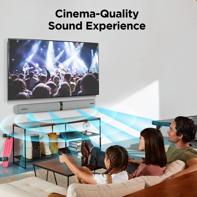 Assistrust Sound Bar for Smart TV, 90W Soundbar with Bluetooth 5.3/ARC/Optical/AUX Connect, Auto Volume Boost, 3 Customizable Equalizer Modes, 2 in 1 Detachable Soundbar for TV/PC/Gaming/Projectors - Image 3