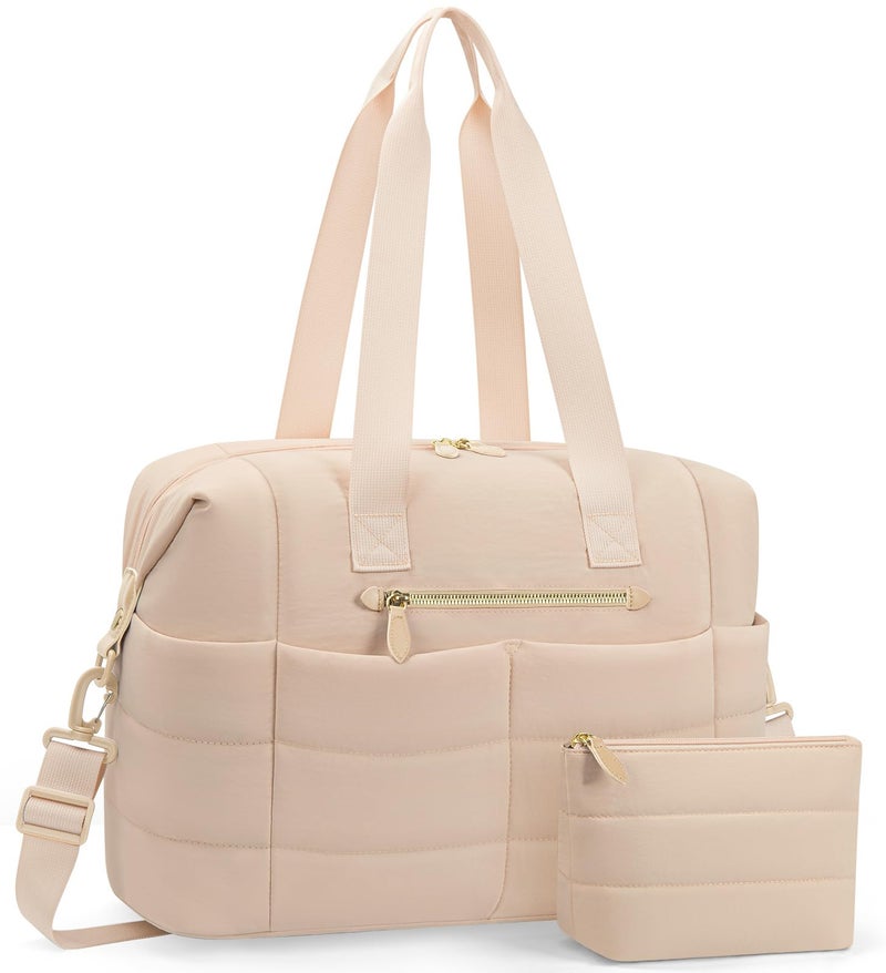 Tuwubi Travel Duffel Bag Puffer Gym Bag for Women Weekender Overnight Bags Carry On Luggage Tote Hospital Bag for Women Labor Delivery with Toiletry Pouch Pink M - Image 2