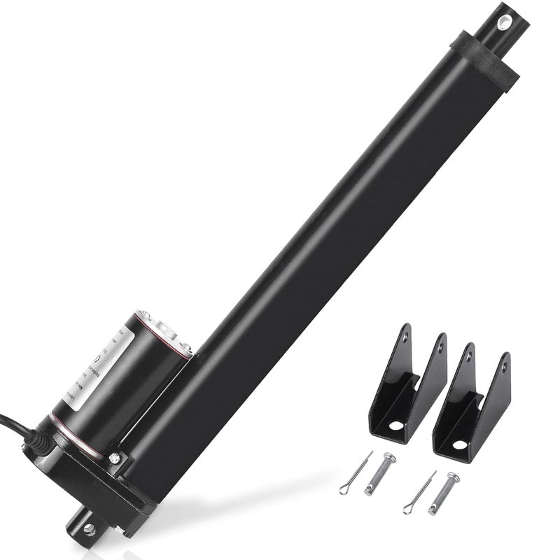 DC HOUSE Linear Actuator 12V 1000N High Speed 10 Inch 10" Motor 14mm/s with Mounting Brackets Blcak - Image 1