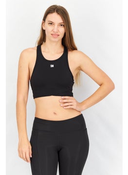 Women Padded Unlined Sports Bra, Black