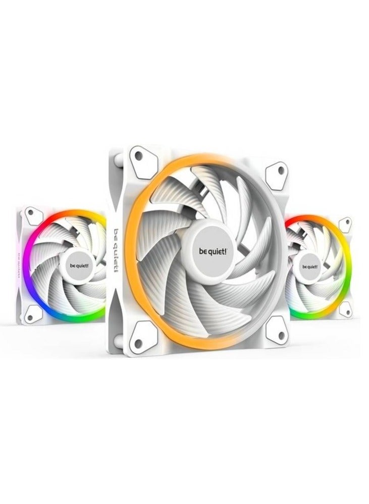 Be Quiet Light Wings 120mm PWM High-Speed White Triple Pack, 2500 RPM, 31 dB(A), 52.3 CFM Airflow, 2.6 mmH₂O Static Pressure, ARGB Dual-Ring Lighting with 18 LEDs, Rifle Bearing, 4-Pin PWM + 5V 3-Pin ARGB, Includes ARGB Hub | BL101 - Image 1